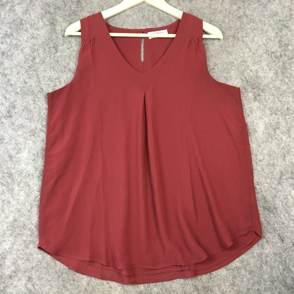 Zenana Top L Blouse V Neck Sleeveless Tank Curved Hem Woven Keyhole Career Casua